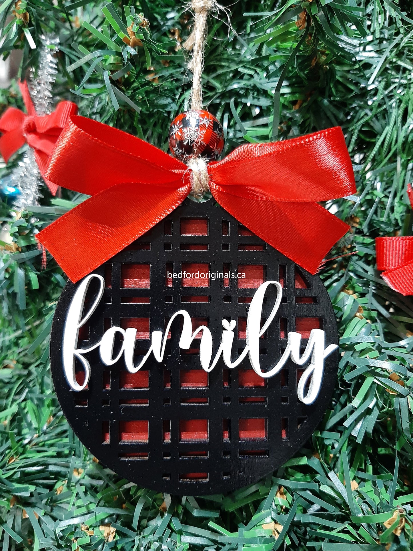 Plaid Christmas Words Ornament